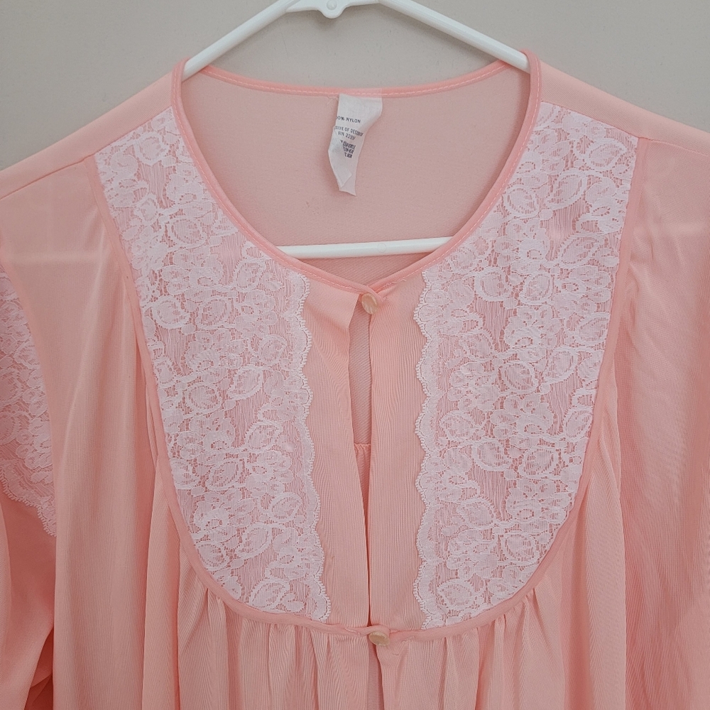Vintage Pink And Lace Housecoat Duster Sleepwear … - image 3